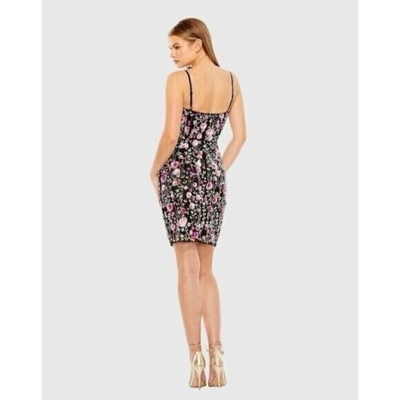 MAC DUGGAL Size 2 Black Floral 10012 Sweetheart Beaded Mini Cocktail Dress New - Picture 3 of 7